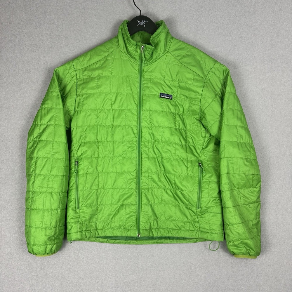 Patagonia Nano Puff Full Zip Up Mens Medium Green Quilted Hiking Jacket Utility - Picture 1 of 14